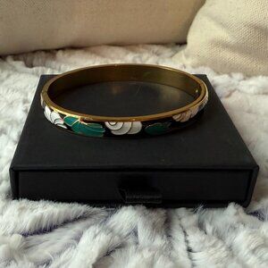 NIB Teal & Black Shell Enamel Bangle - 18K Gold Overlay on Stainless Steel